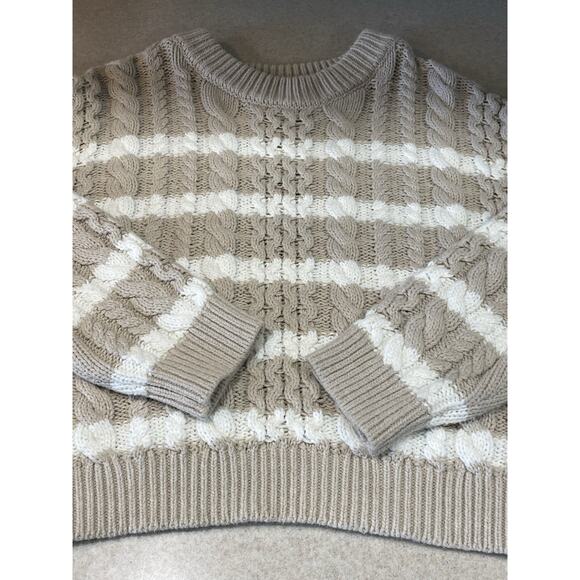 Jessica Simpson Cropped Chunky Cable Knit Sweater Women’s Sz Small Beige/White - Picture 5 of 9